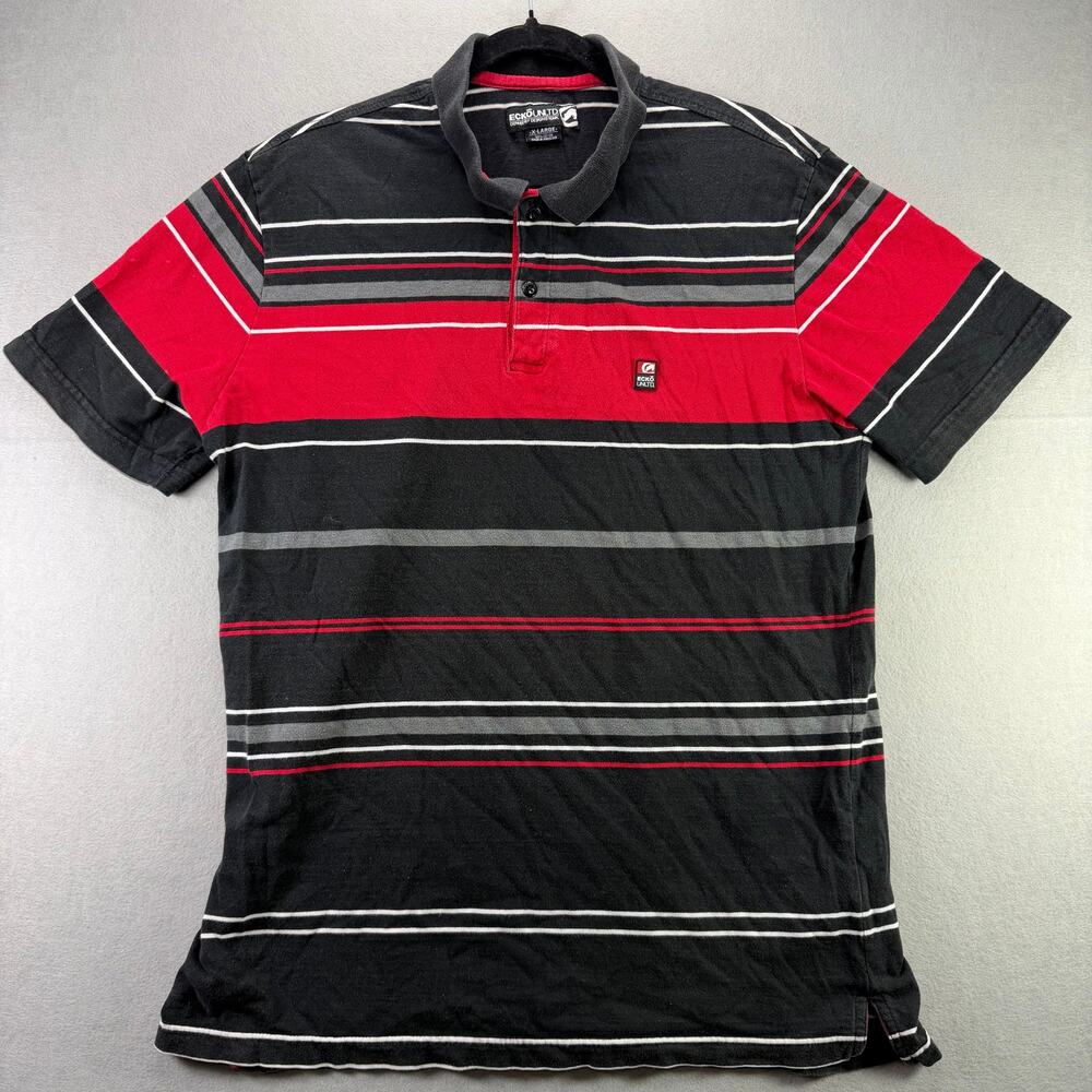 Ecko Unltd. Men's X-Large Black Red White Striped Short Sleeve Polo Shirt
